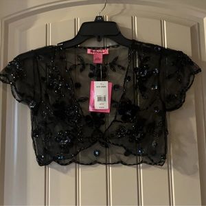 Betsey Johnson black s/m sheer sequins bolero